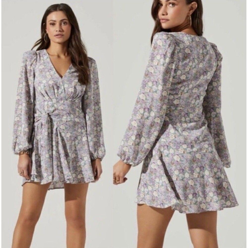 ASTR the Label Floral Print Side Tie Long Sleeve Minidress Women’s Medium